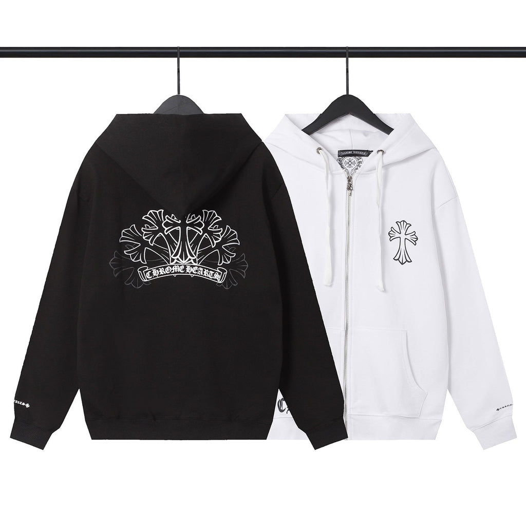 Chrome Heart Hoodie Overlap Phantom Cross Zip Hooded Jacket