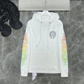 Chrome Heart Hoodie Yellow green gradual change letter horseshoe flower arm cross hooded sweater