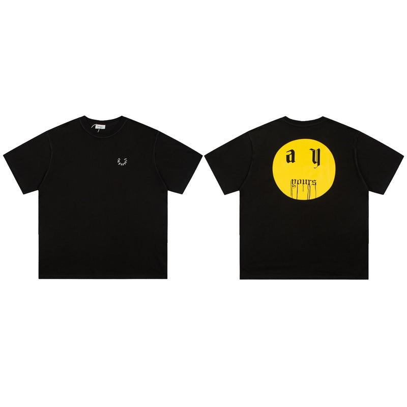 Askyurself T-shirts Sanskrit Letter Smiley Face Printing Loose Couple VTG